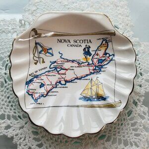 Nova Scotia Shell-Shaped Trinket Dish NS Map Sandland England Vintage Rare Find